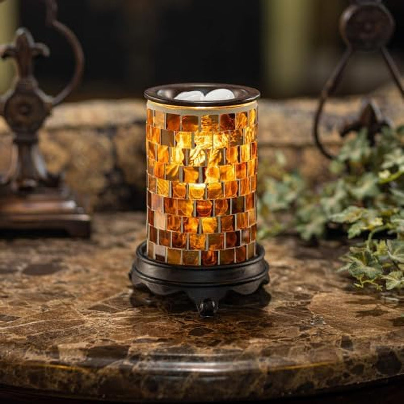 Wall Plug-In Wax Warmer for Scented Wax Mosaic Glass Radiant Sienna Electric Home Fragrance Warmer for Essential Oils Candle Wax Melts and Tarts Scent Warmer Night Light