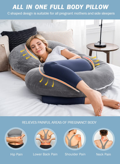 Pregnancy Pillow,Maternity Body Pillow with Velvet Cover,C Shaped Body Pillow for Sleeping (Grey)