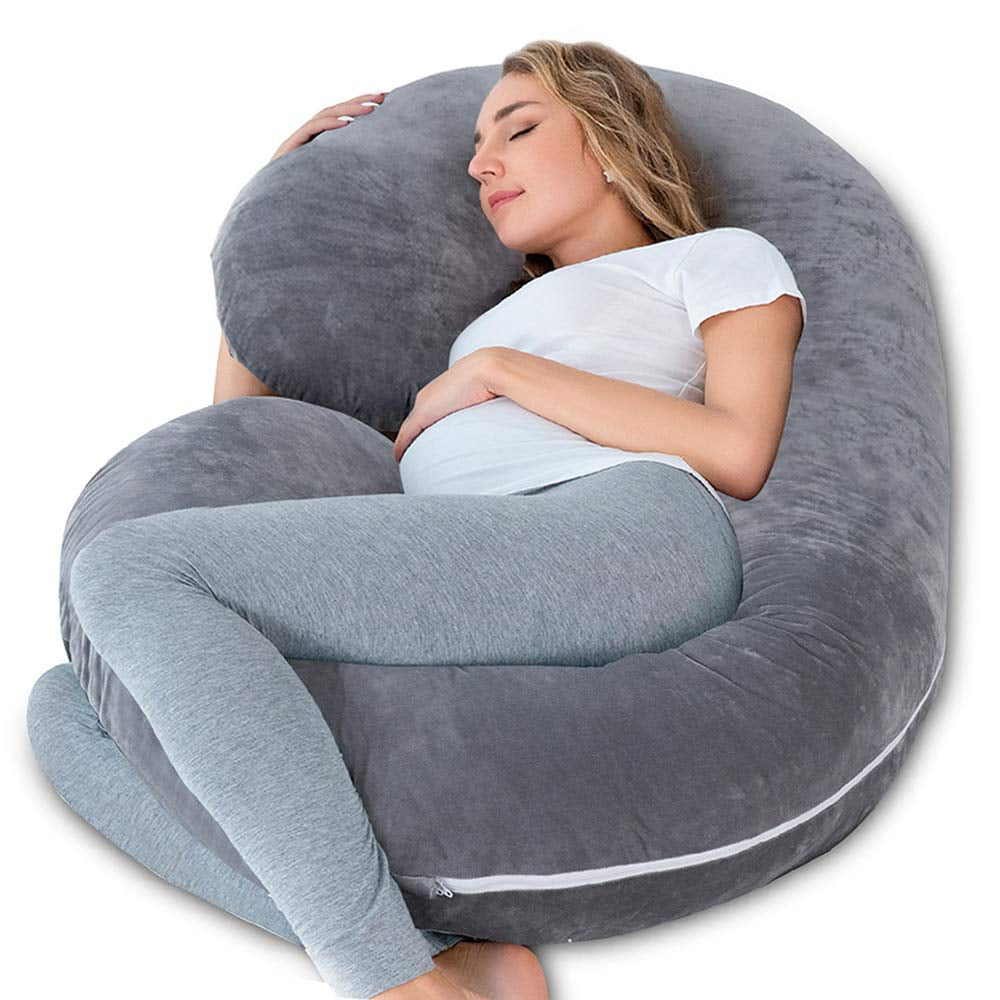 Pregnancy Pillow,Maternity Body Pillow with Velvet Cover,C Shaped Body Pillow for Sleeping (Grey)