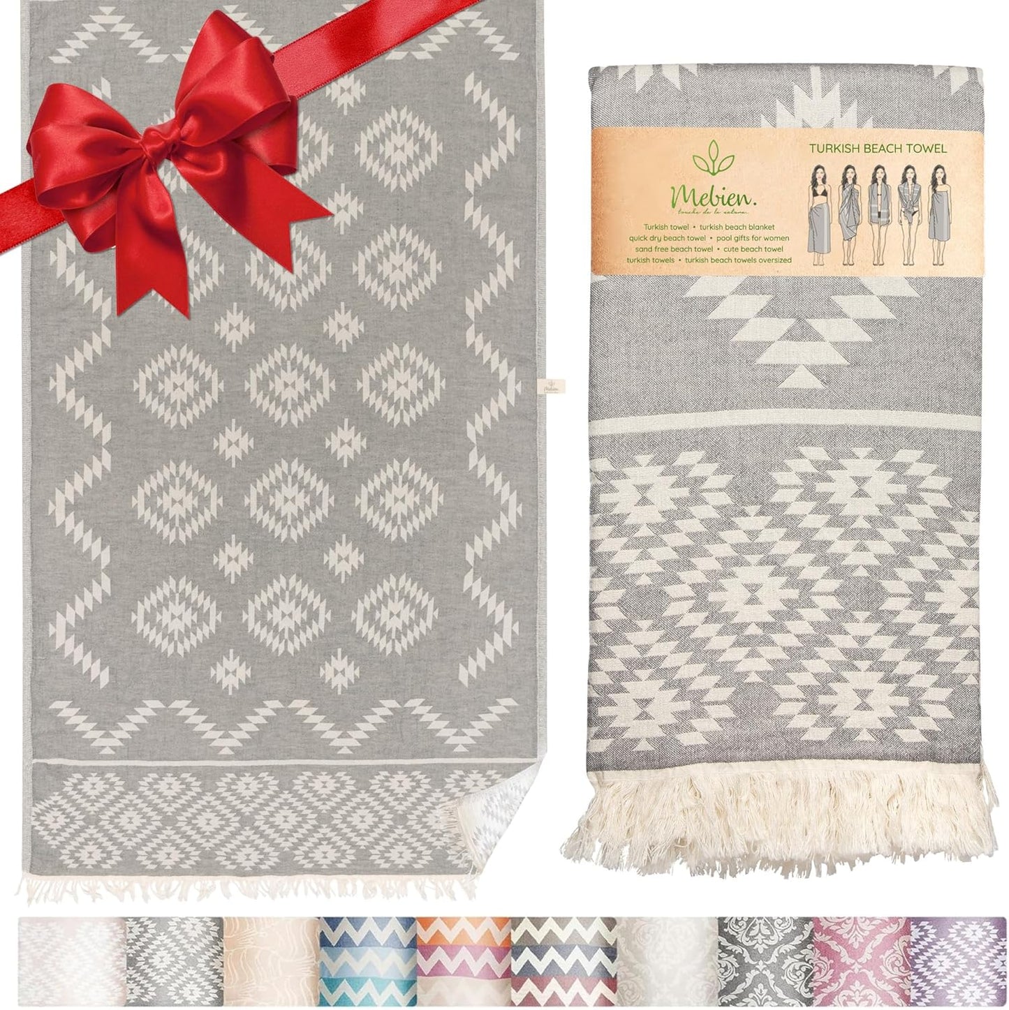 Premium Turkish Beach Towel – 35"X67" Lightweight Quick Dry Towel – 100% Cotton Sand-Free Turkish Towels – Vintage Dark Grey