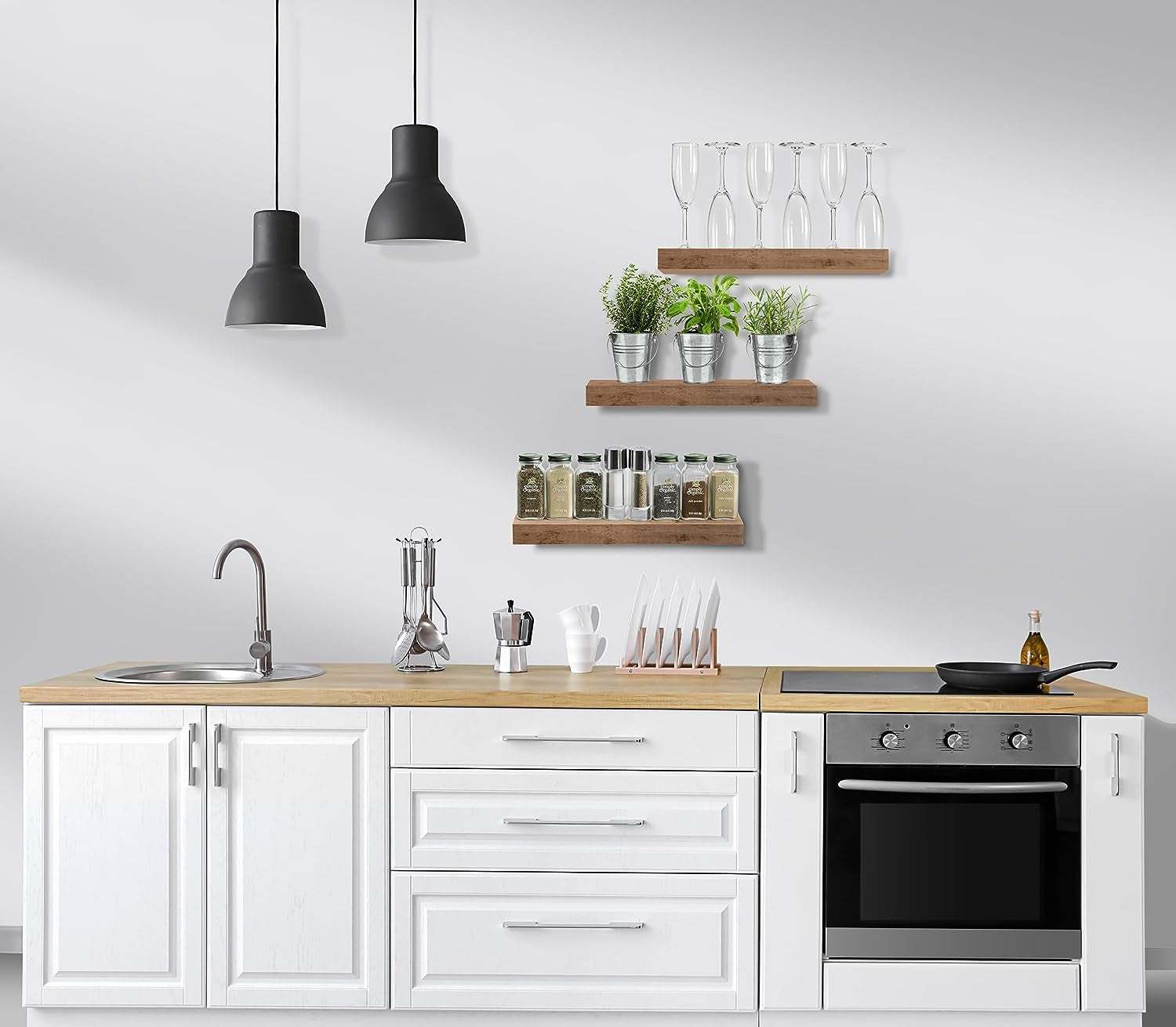 Floating Shelves for Kitchen, Bedroom, Bathroom Storage - Wall Mounted, over Toilet, Hanging Book Shelf for Living Room (Mahogany, 3 Pack)