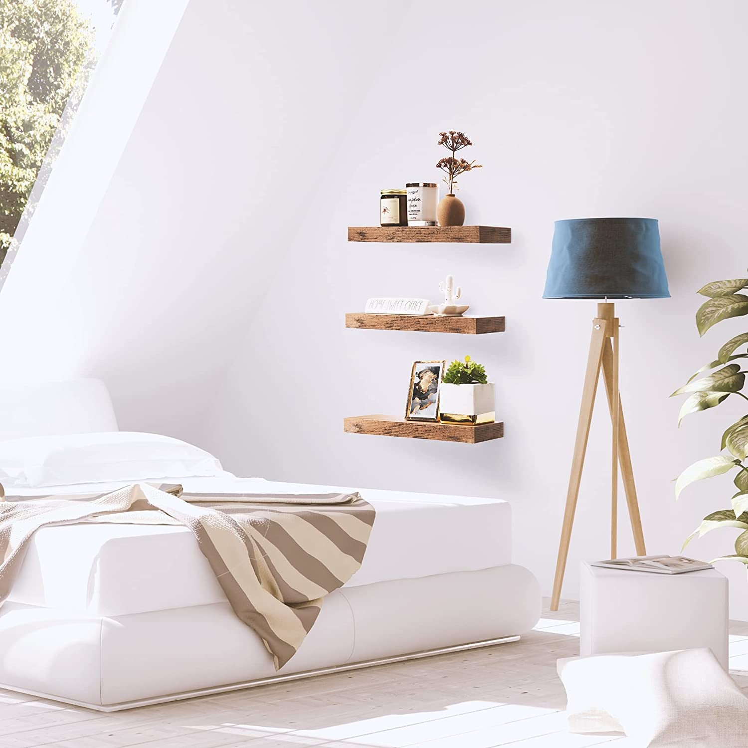 Floating Shelves for Kitchen, Bedroom, Bathroom Storage - Wall Mounted, over Toilet, Hanging Book Shelf for Living Room (Mahogany, 3 Pack)